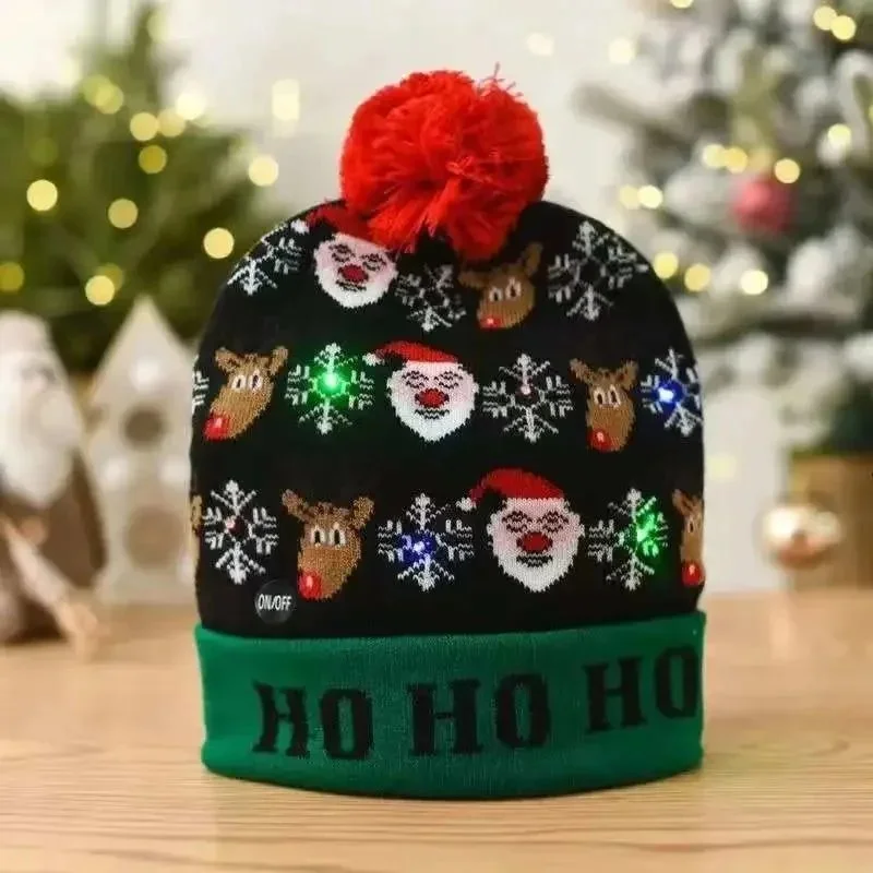 Other LED Christmas Beanie Santa Reindeer Black Headwear Black - 1