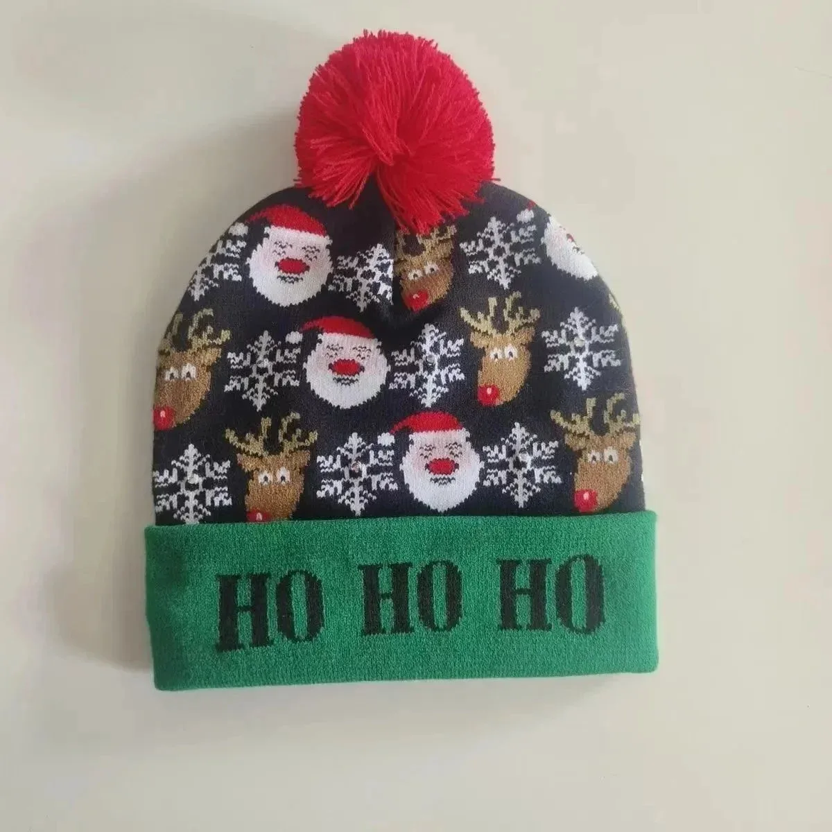 Other Christmas Beanie with Santa & Reindeer Pattern and HO HO HO Text Black - 1