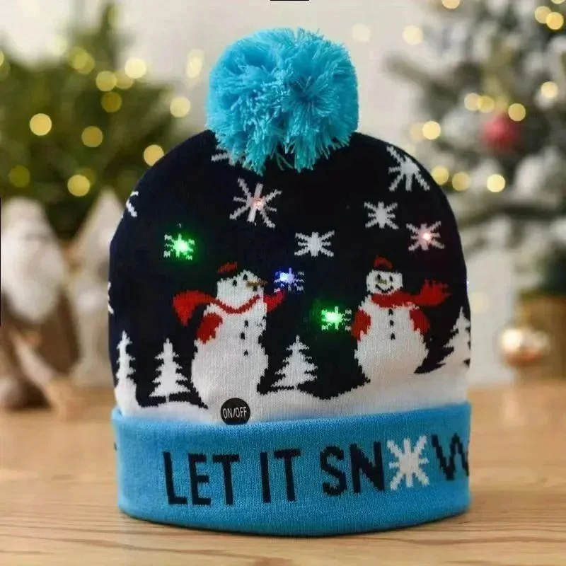 Other LED Snowman Beanie Let It Snow Headwear Navy - 1
