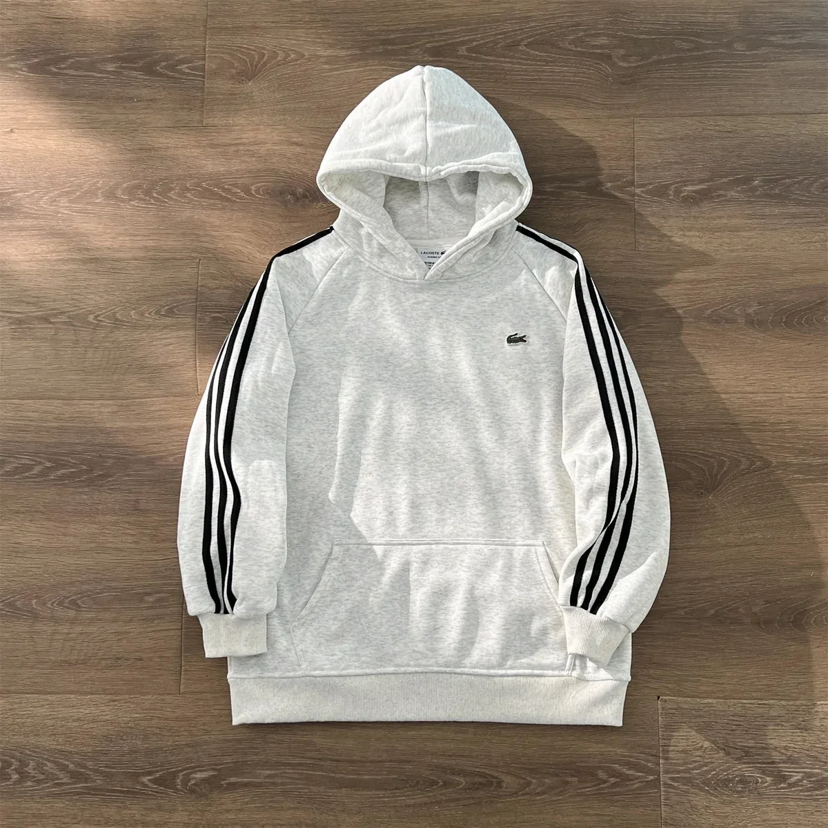 Lacoste Lacoste L.12.12 Grey Hoodie with Black Stripes Grey - 1