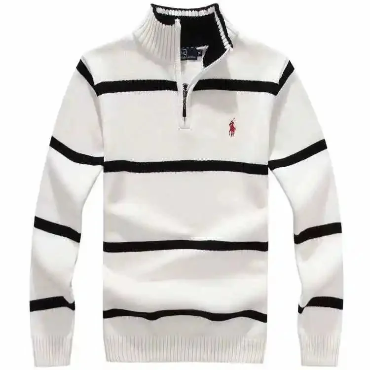 Polo Ralph Lauren Polo Ralph Lauren Classic Logo Striped Zip Neck Sweater Ral-52 White - 1