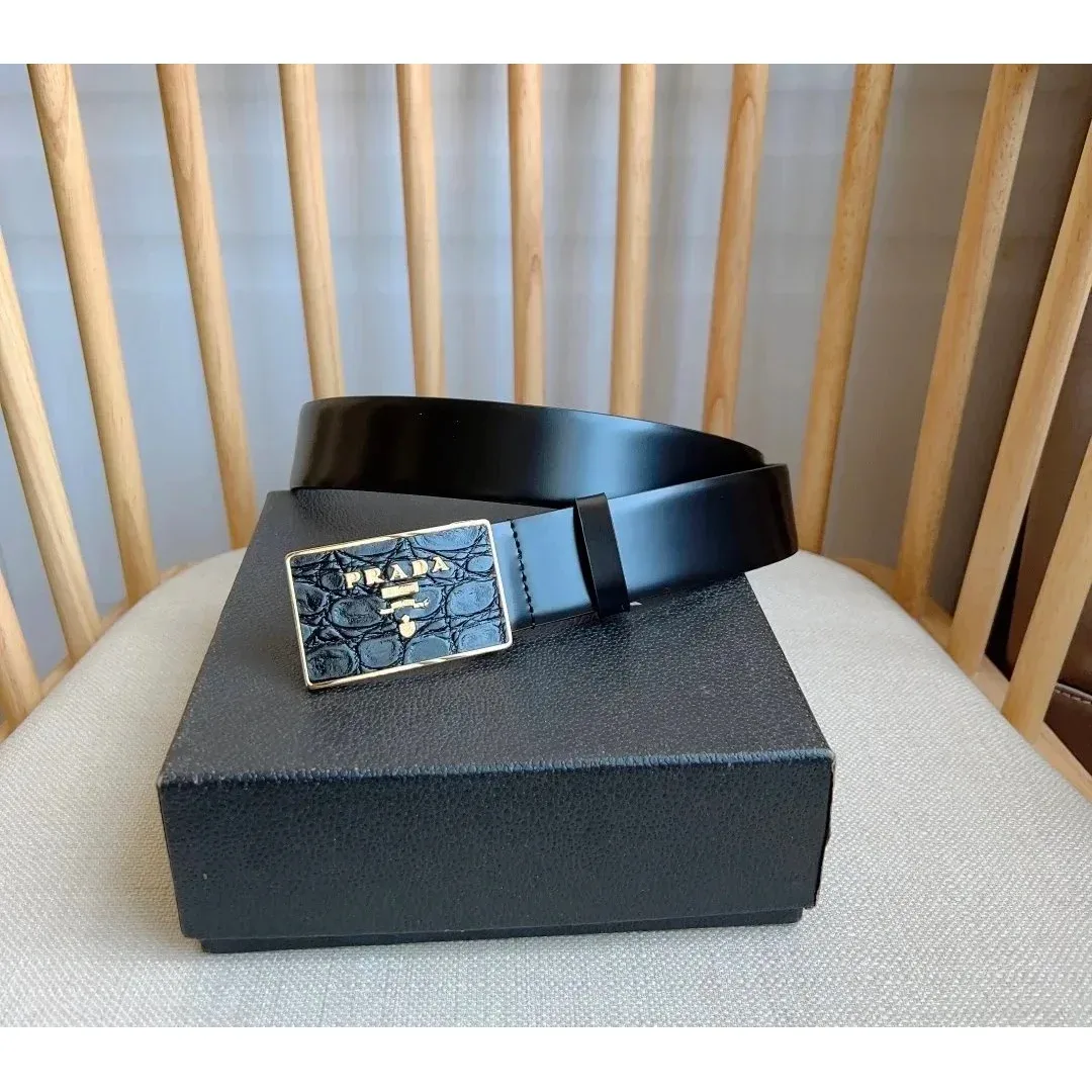 Prada Prada Crocodile Texture Belt Black Leather Black - 1