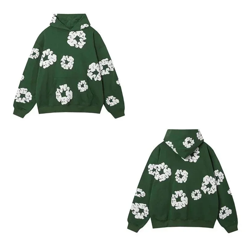 Other Green Hoodie with White Floral Print Green - 1