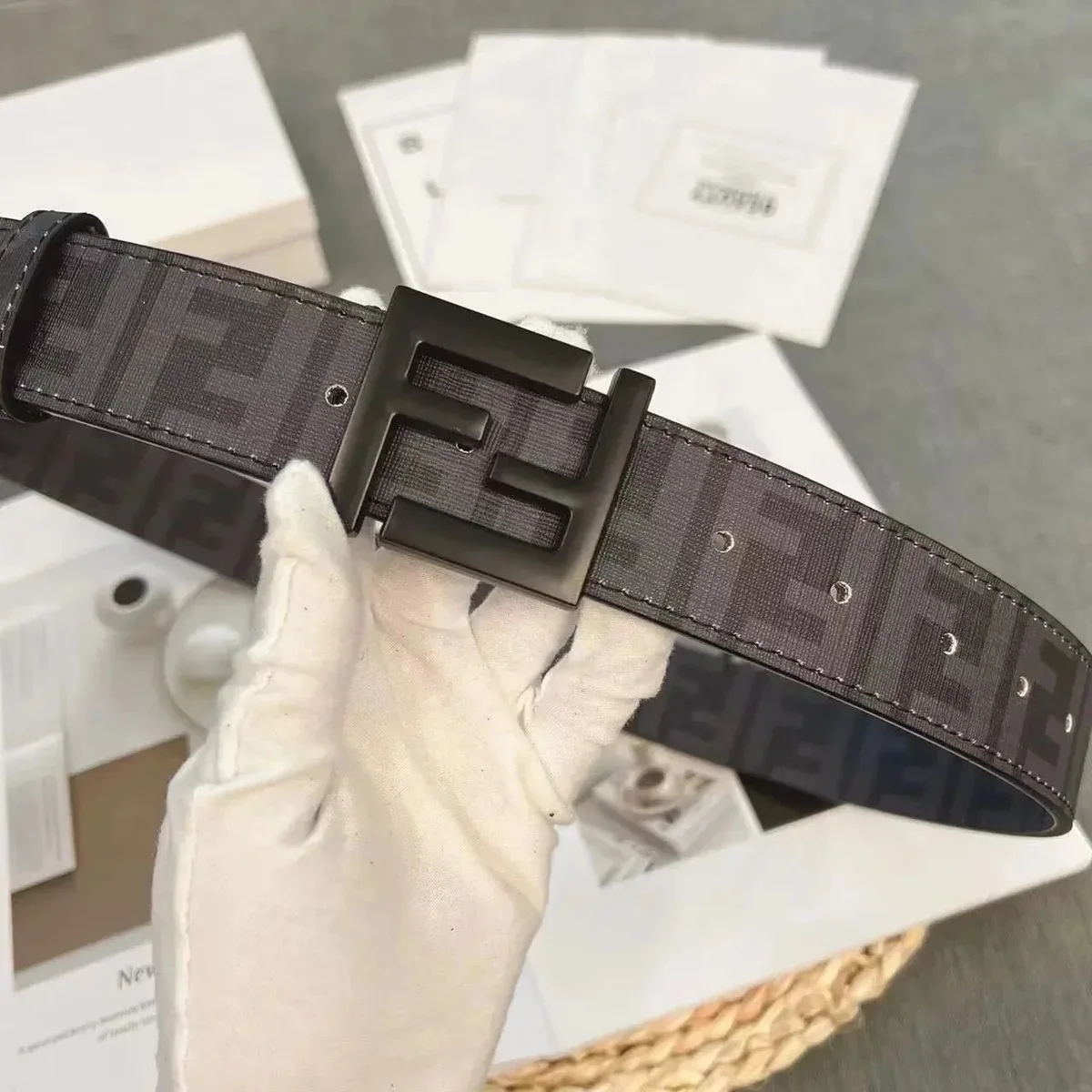Fendi Fendi FF Logo Belt Black Leather Black - 1