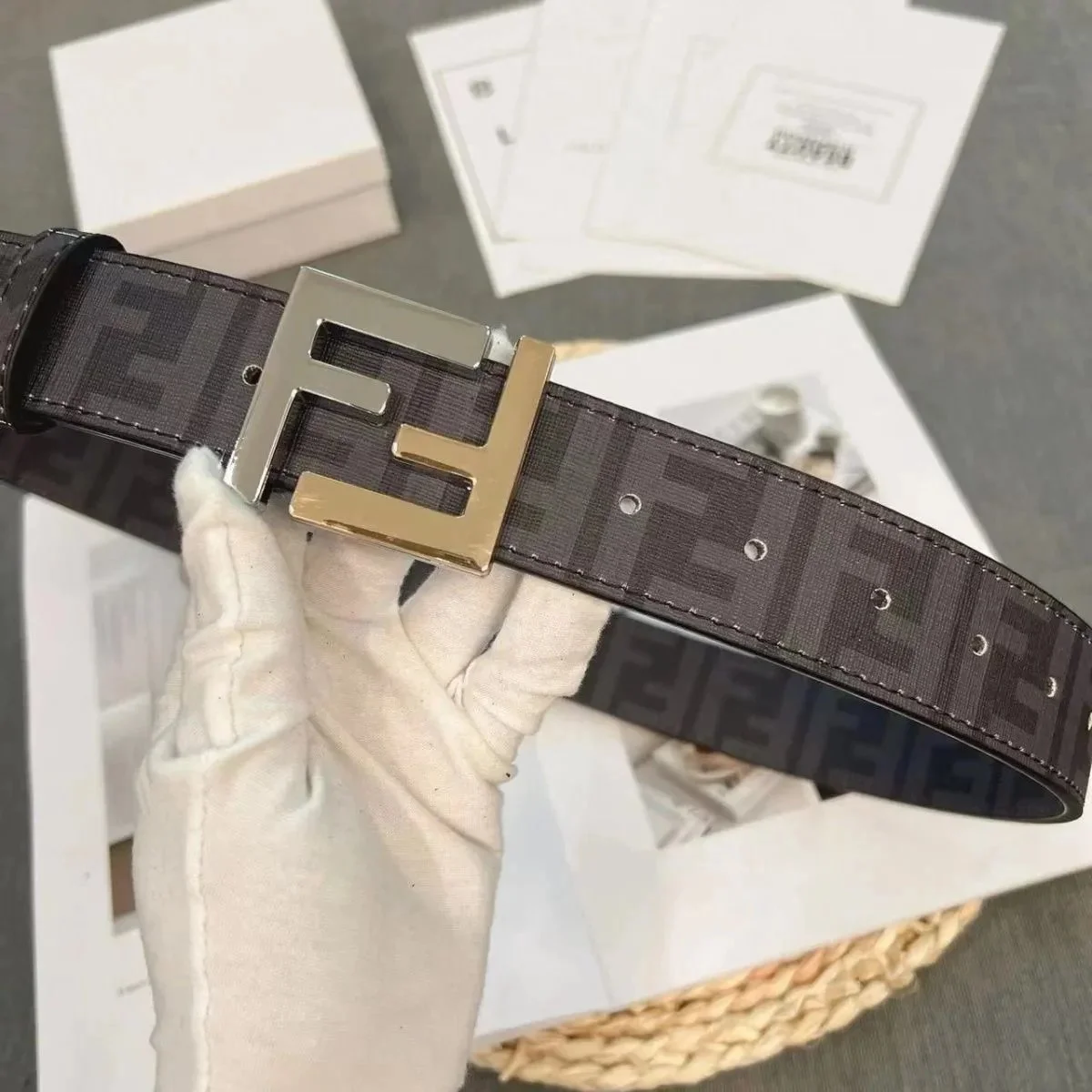 Fendi Fendi FF Logo Belt Black Leather Black - 1