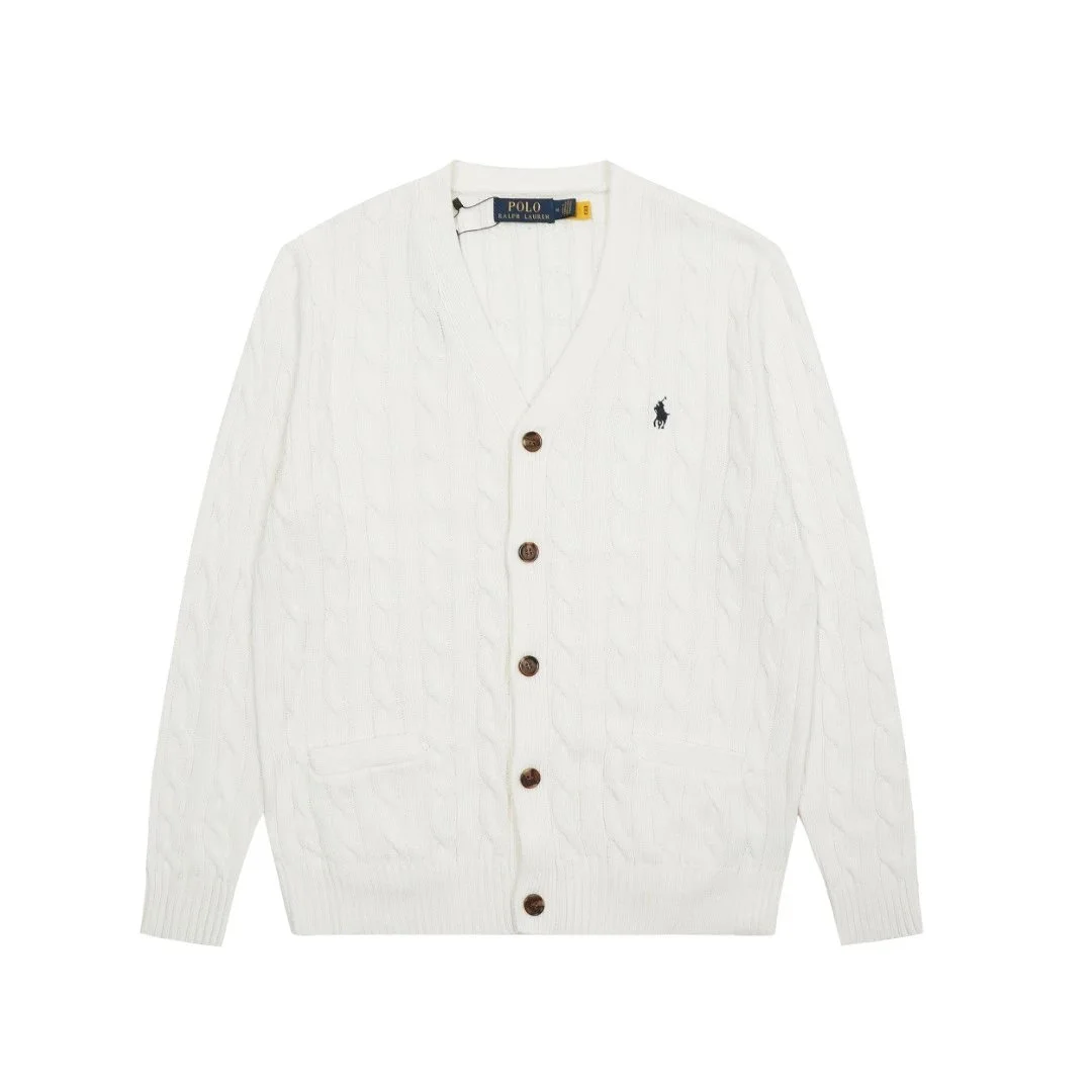 Polo Ralph Lauren Polo Ralph Lauren Classic Logo Cable Knit Cardigan White White - 1