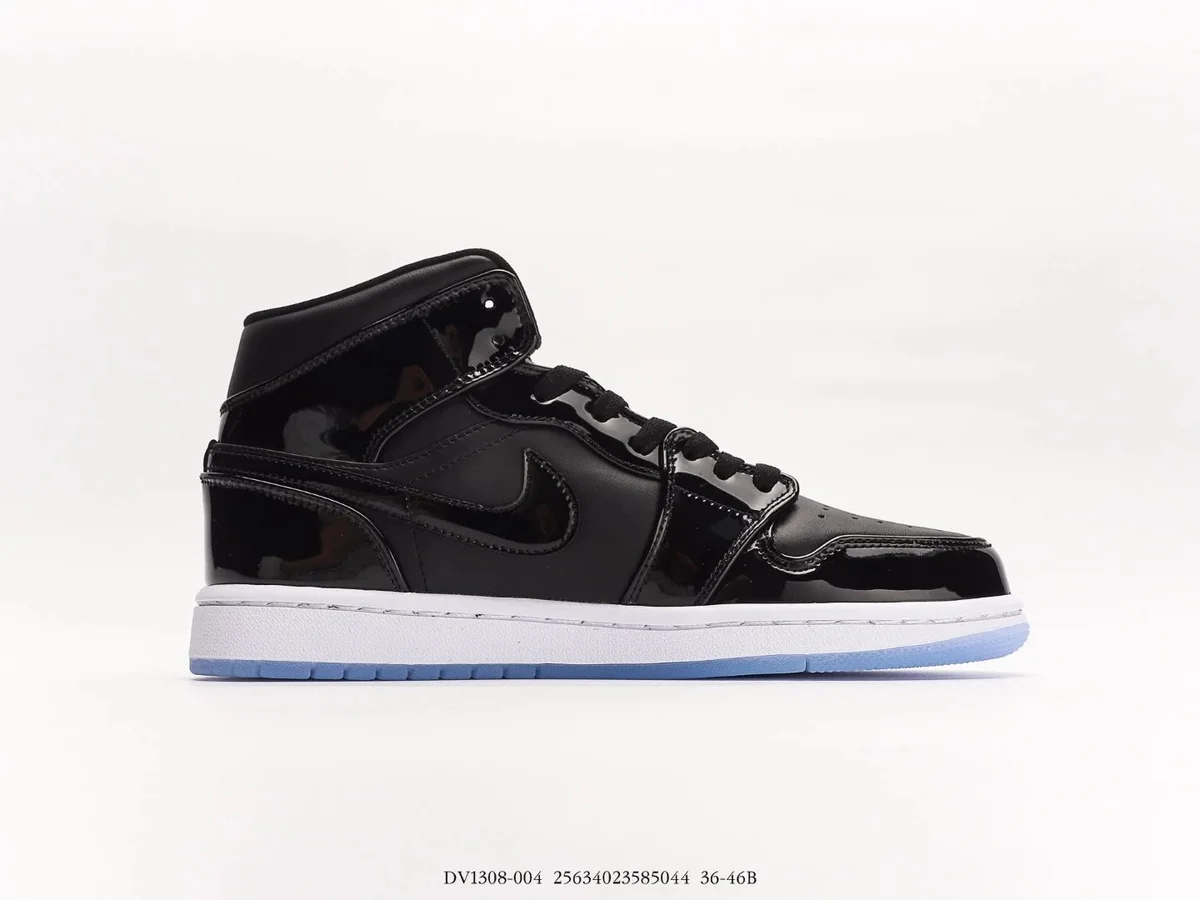 Jordan Nike Air Jordan 1 Mid Patent Black Sneakers Black - 1