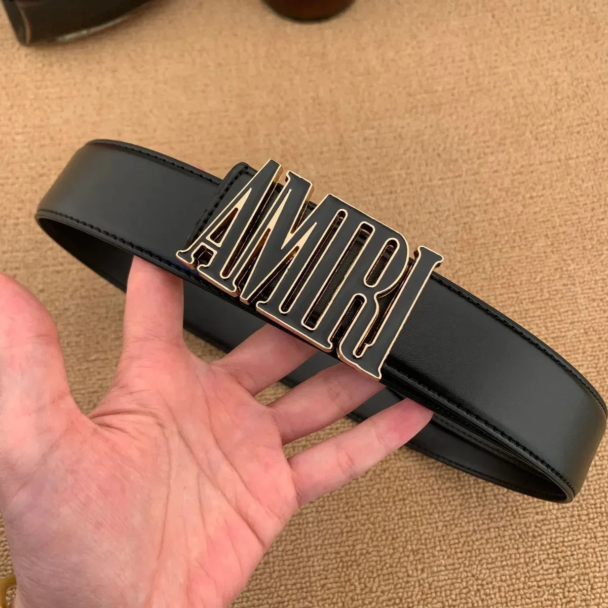 Amiri Amiri Black AMIRI Logo Belt with Gold Buckle Black - 1
