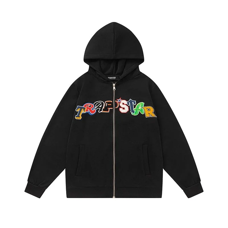 Trapstar Trapstar Black Zip-Up Hoodie with Colorful 'TRAPSTAR' Logo Black - 1