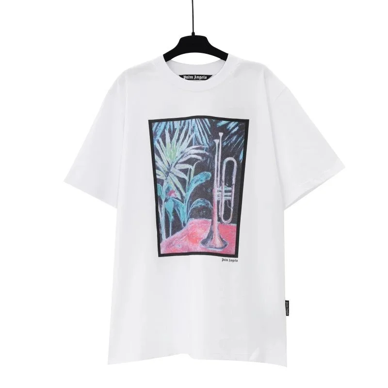 Palm Angels Palm Angels Track White Trumpet Print T-Shirt White - 1