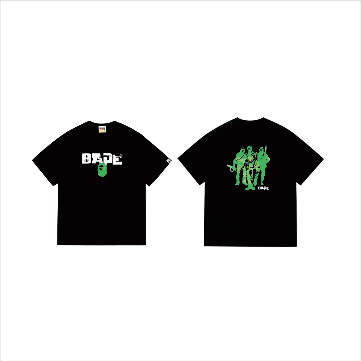 A Bathing Ape BAPE BAPE STA Green Print Black T-Shirt Black - 1