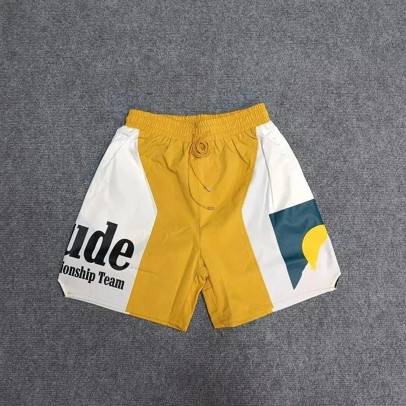 Other Unisex Colorblock Graphic Shorts Mustard/White White - 1