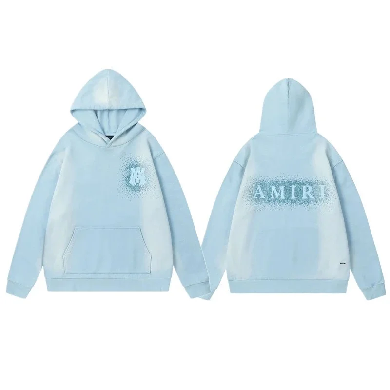Amiri Amiri Light Blue Hoodie with Spray Logo Blue - 1