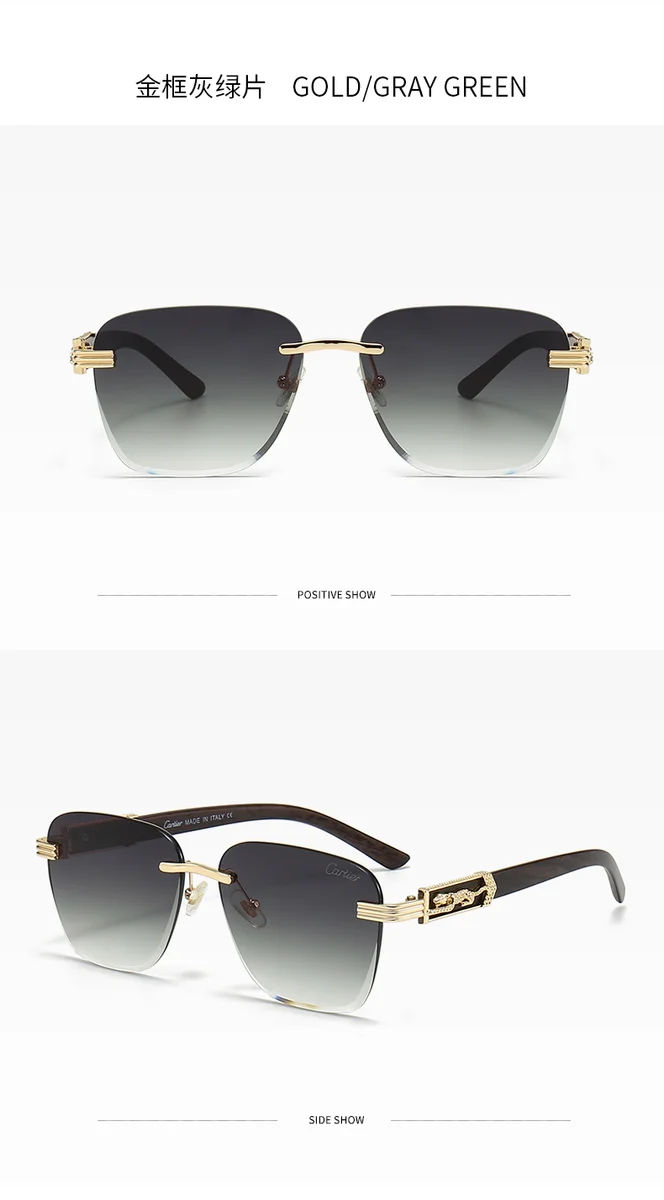 Cartier Cartier Soleil Blanc Gold/Gray Green Sunglasses Gold - 1