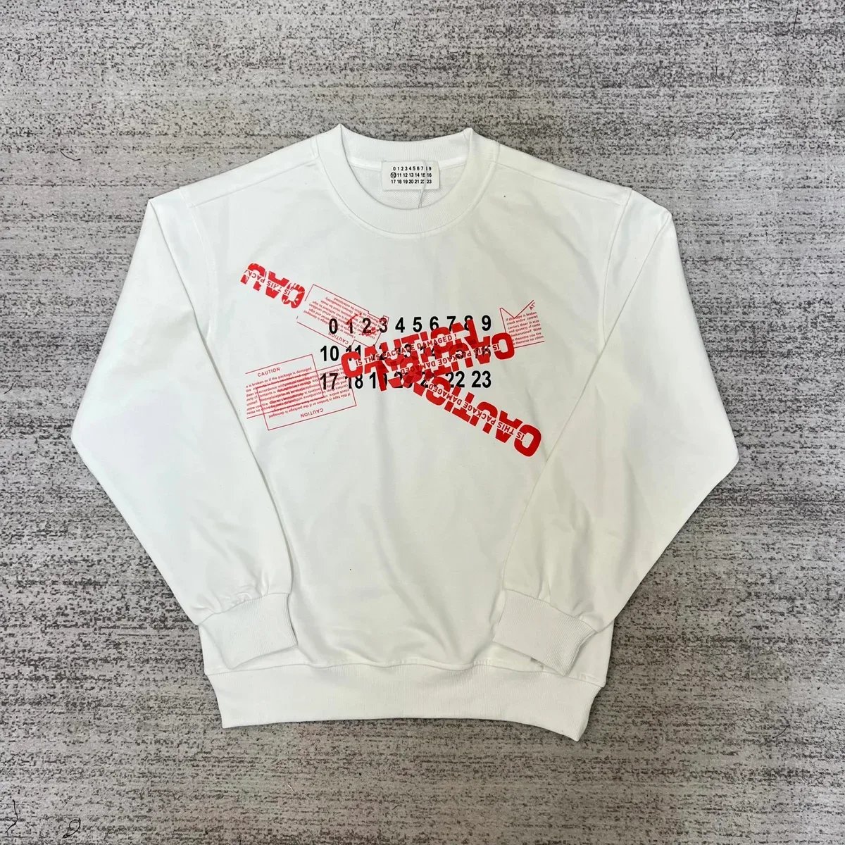 Maison Margiela Maison Margiela White CAUTION Print Crewneck Sweatshirt White - 1