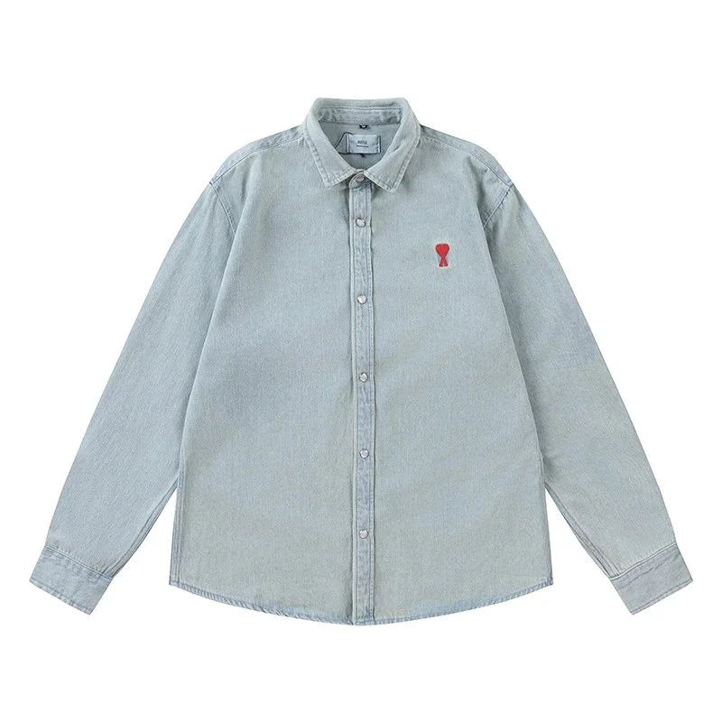 Ami Paris Ami Paris Ami de Coeur Washed Light Blue Long Sleeve Shirt Blue - 1