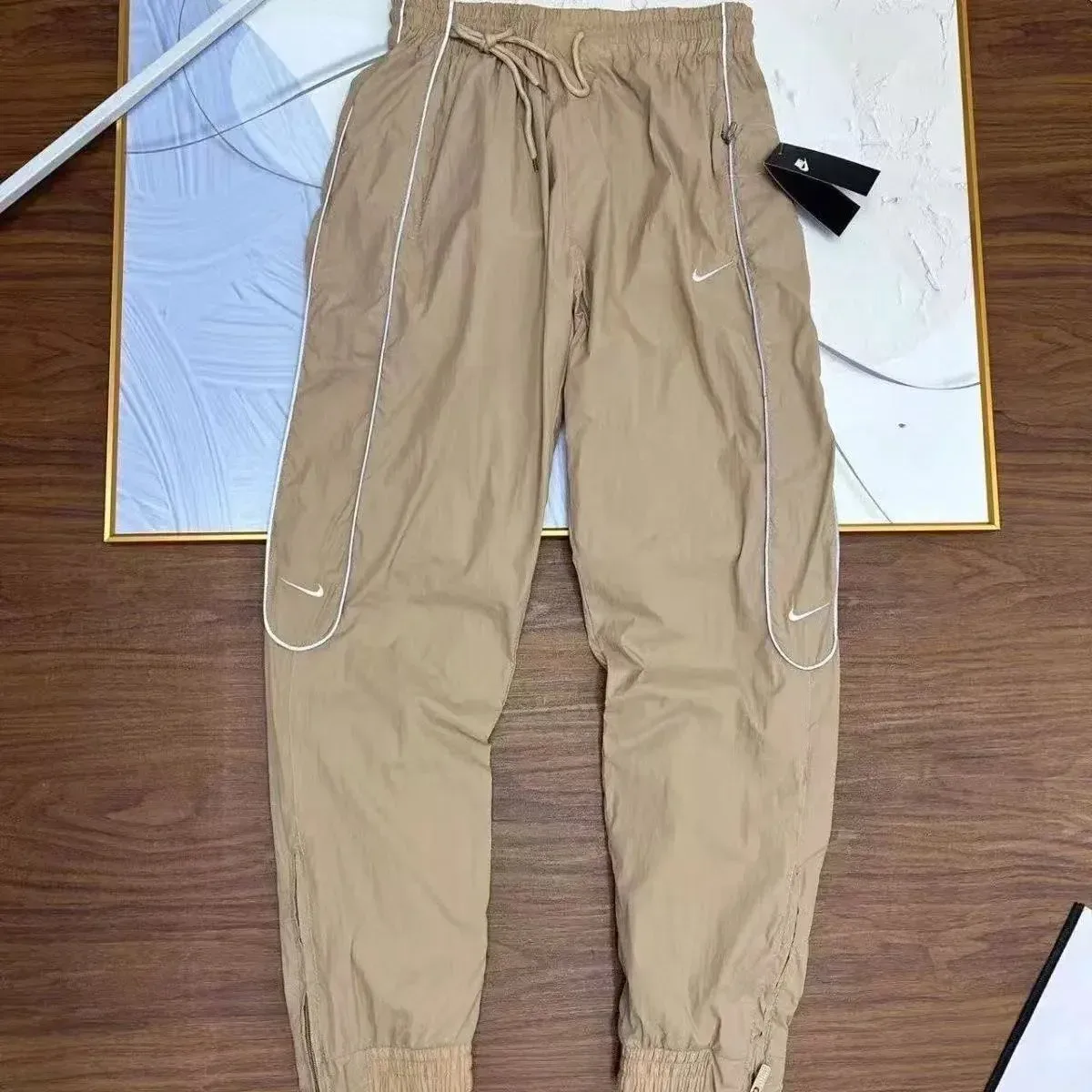Nike Nike Air Max Cargo Pants Beige with White Piping Bottoms Beige - 1