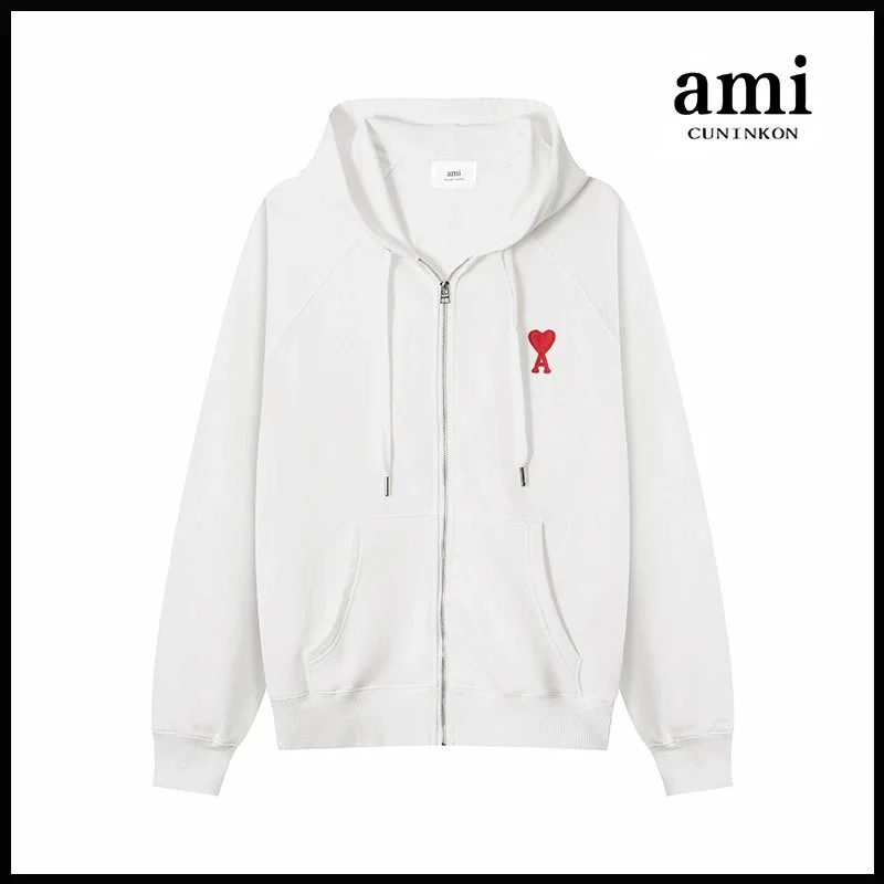 Ami Paris Ami Paris Ami de Coeur 641 Zip Hoodie White White - 1