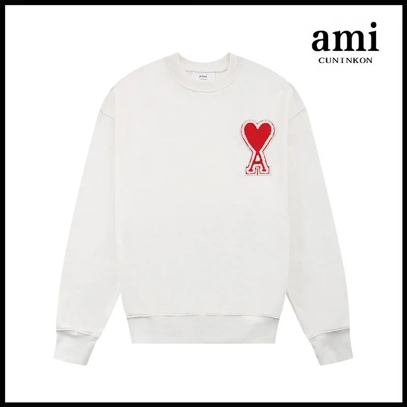 Ami Paris Ami Cuninkon White Red Heart Crew Neck Sweatshirt White - 1