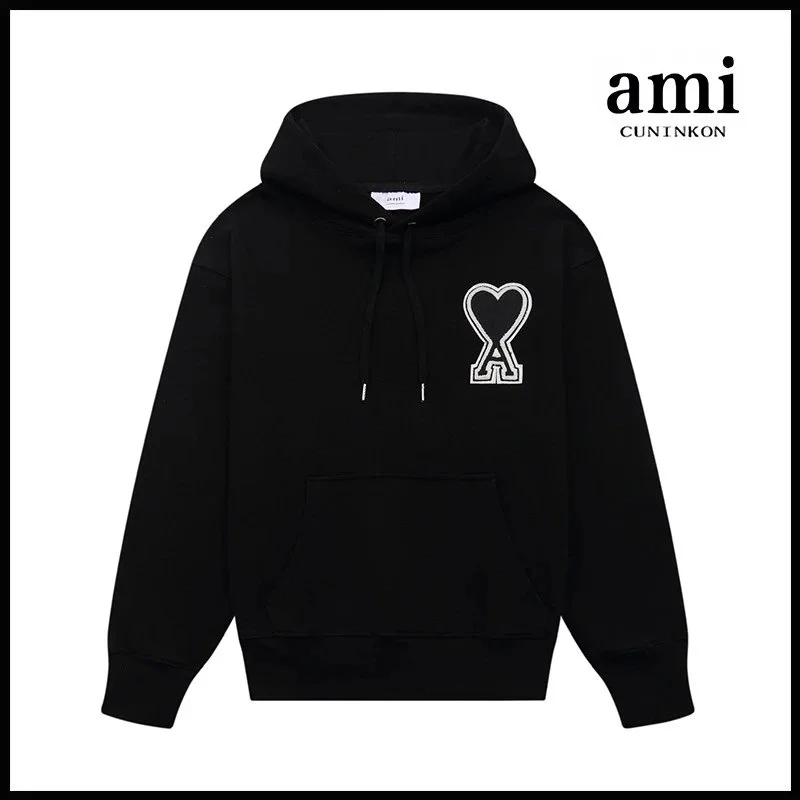 Ami Paris Ami CUNINKON Black Heart Hoodie Black - 1