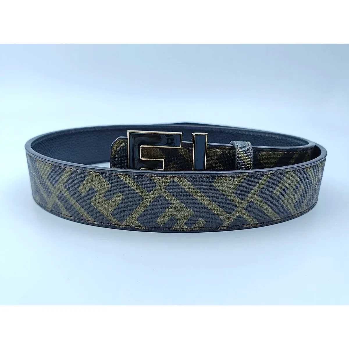 Fendi Fendi FF Logo Belt Black/Gold Leather Black - 1