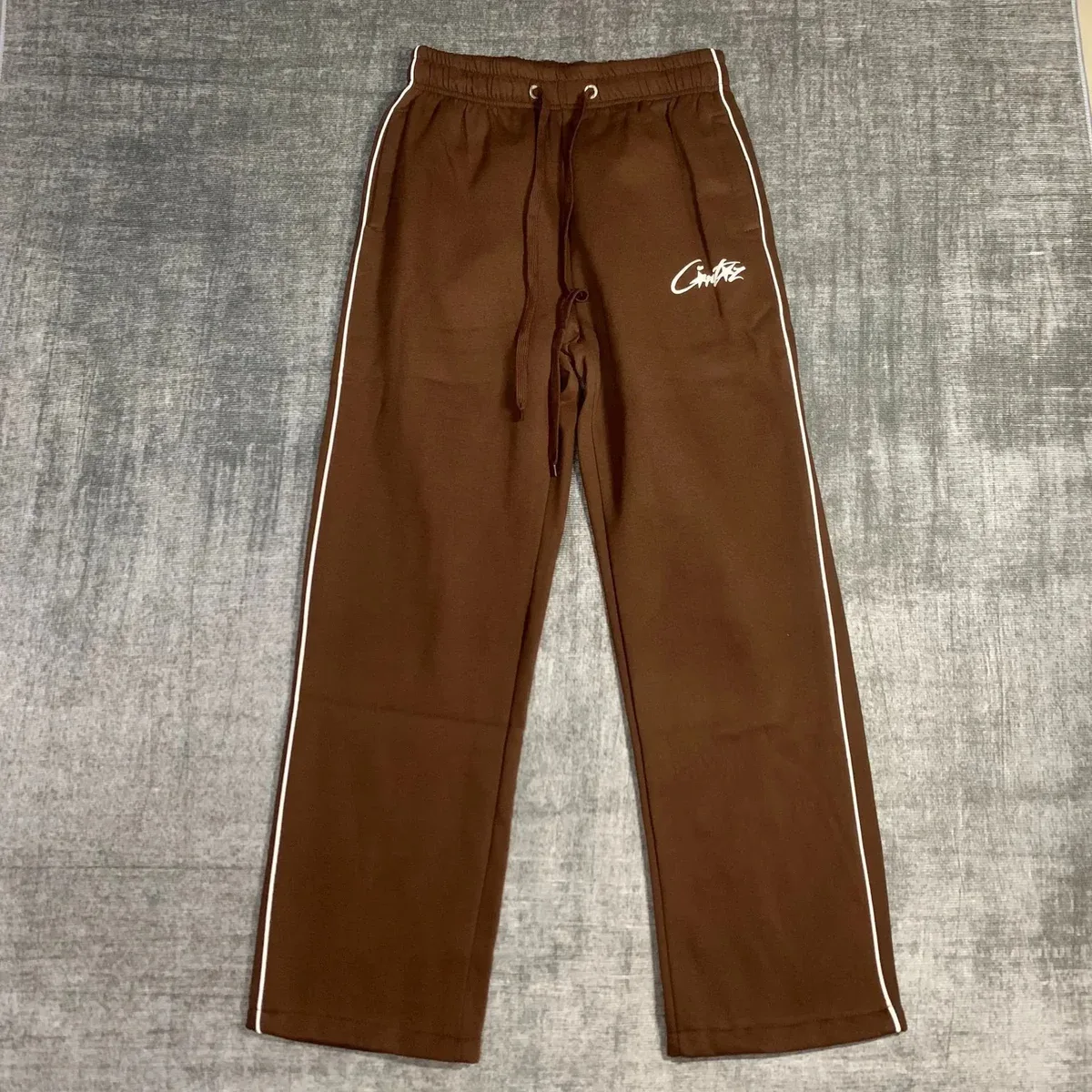 Other Unisex Deep Brown Track Pants with White Piping Brown - 1