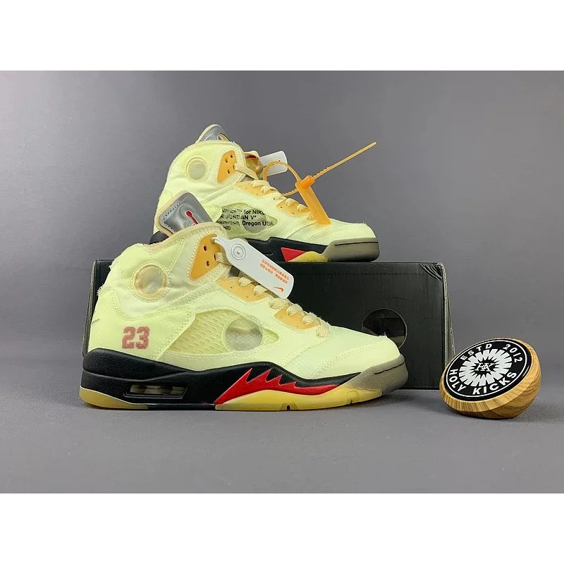 Jordan Nike Air Jordan 5 Off-White 'The Ten' Sail/University Red Sneakers Yellow - 1