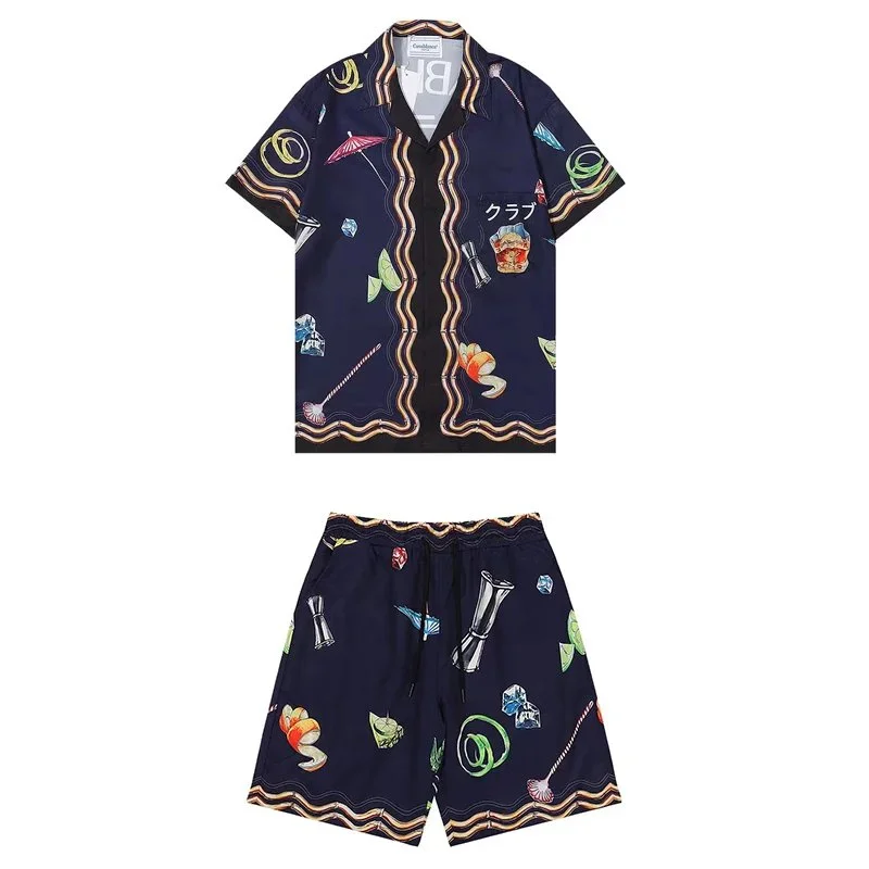Other Unisex Club Print Shorts & Shirt Set Navy Navy - 1