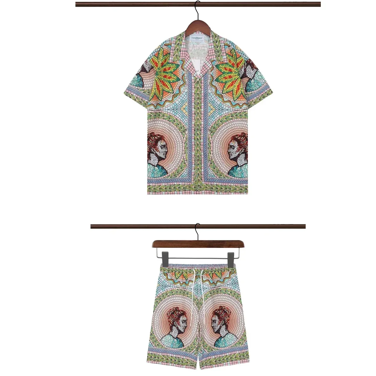 Other Unisex Mosaic Print Shirt & Shorts Set Multicolor - 1