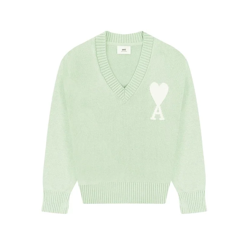 Ami Paris Ami Paris Ami de Coeur Mint Green V-Neck Sweater Green - 1