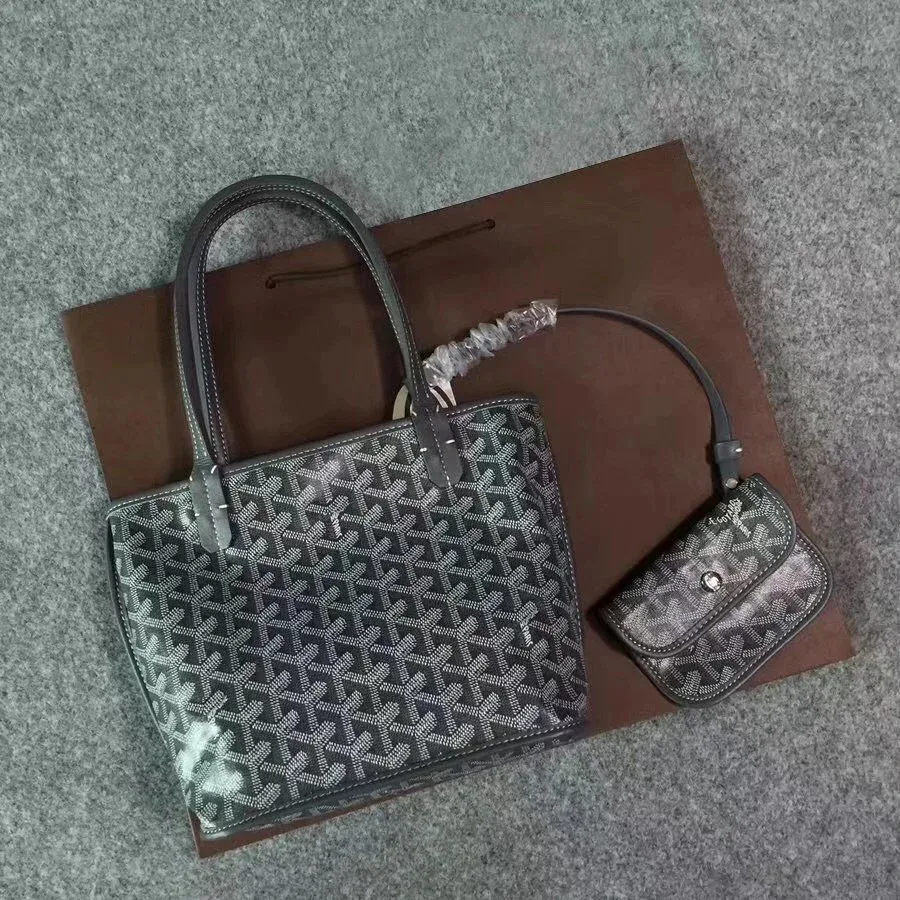 Goyard Goyard Saint Louis Mini Leather Tote Bag Set Grey - 1