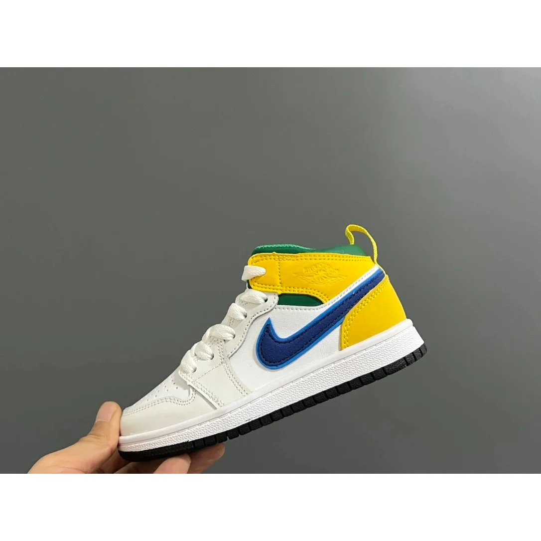 Jordan Nike Air Jordan 1 Brazil Mid White Yellow Blue Sneakers White - 1
