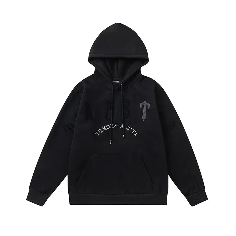 Other Black Hoodie with Embroidered Text and Cross Design Black - 1