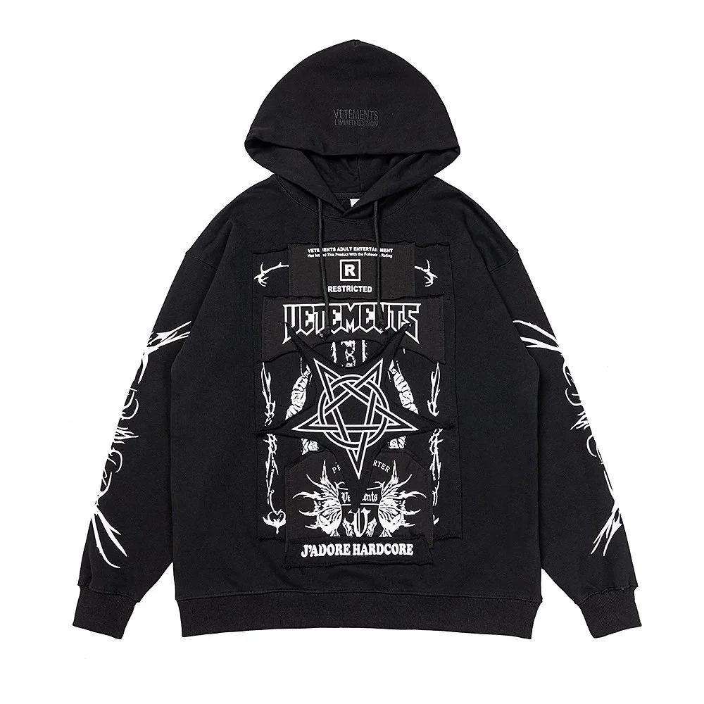 Vetements Vetements J'ADORE HARDCORE Hoodie Black Black - 1