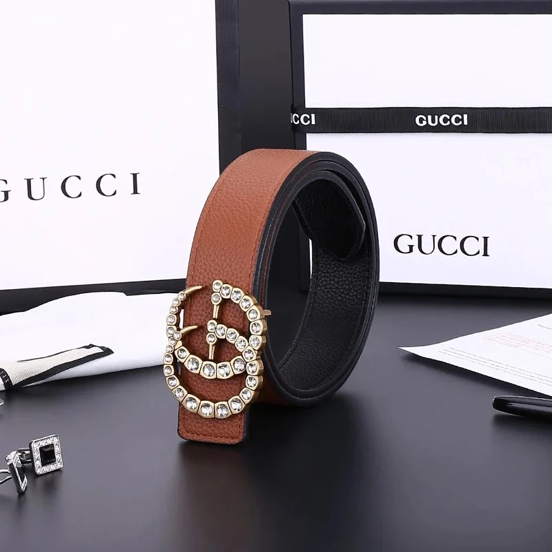 Gucci Gucci GG Belt Brown Crystal Buckle Brown - 1