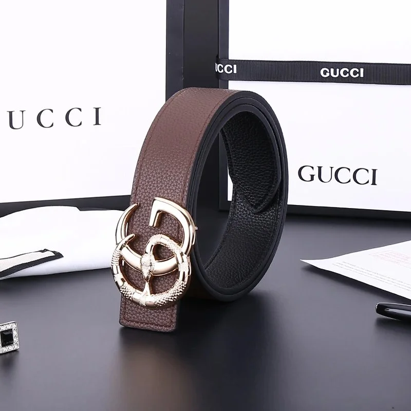 Gucci Gucci GG Logo Belt Brown Leather Brown - 1