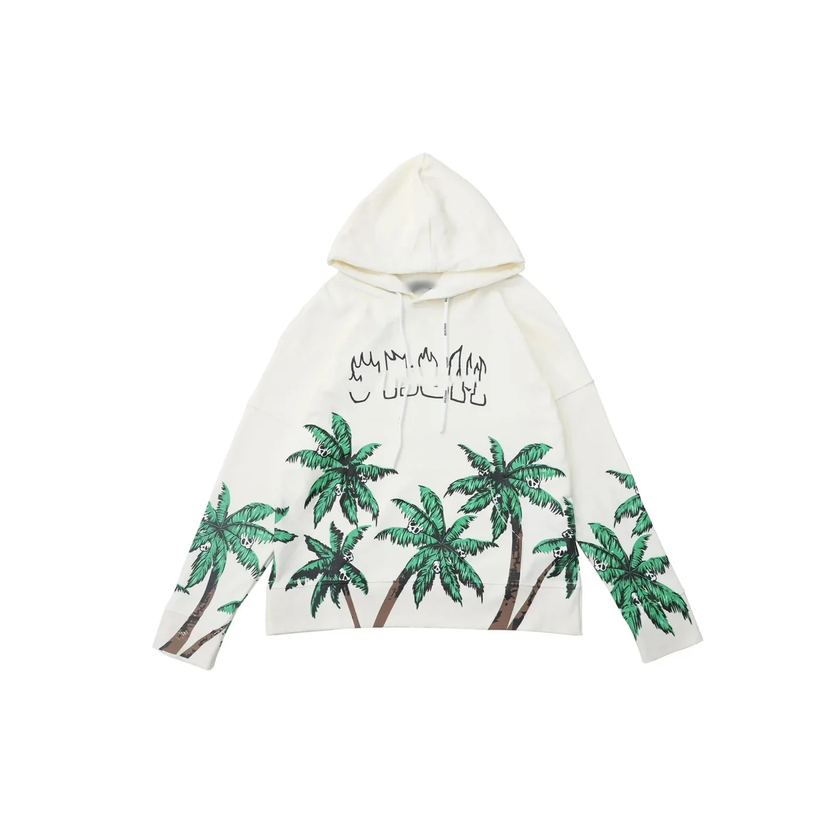 Other Unisex White Palm Tree Print Hoodie White - 1
