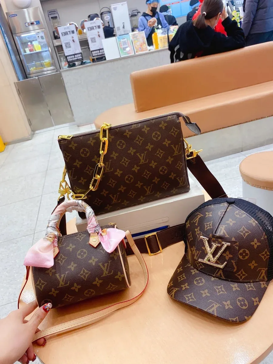 Louis Vuitton Louis Vuitton Speedy Monogram Canvas Tote Bag & Cap Set Brown