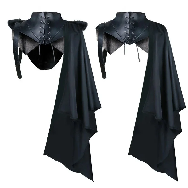 Other Black Leather-Look Cape with Corset Detail Black - 1