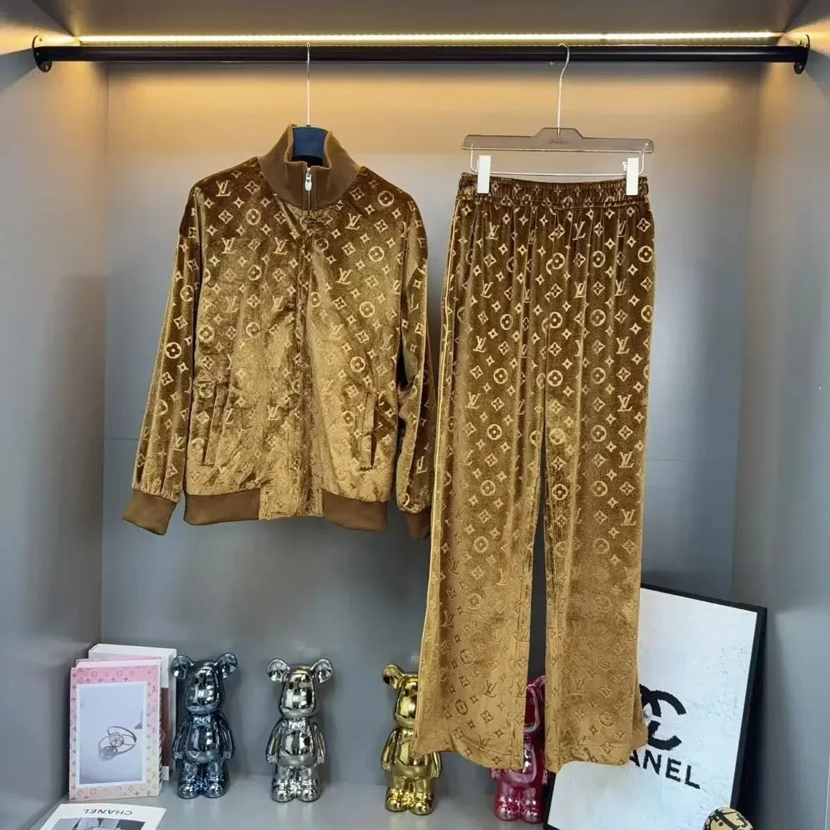 Louis Vuitton LV Monogram Velvet Tracksuit Set Gold