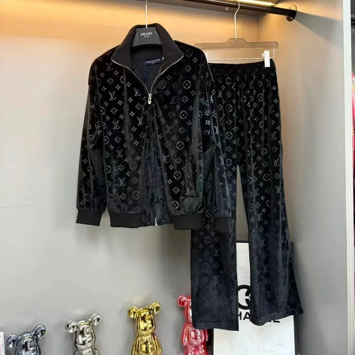 Louis Vuitton LV Monogram Velvet Tracksuit Set Triple Black