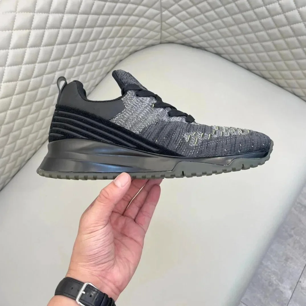 Other Unisex Grey Knit Sneakers with Black Accents Grey - 1