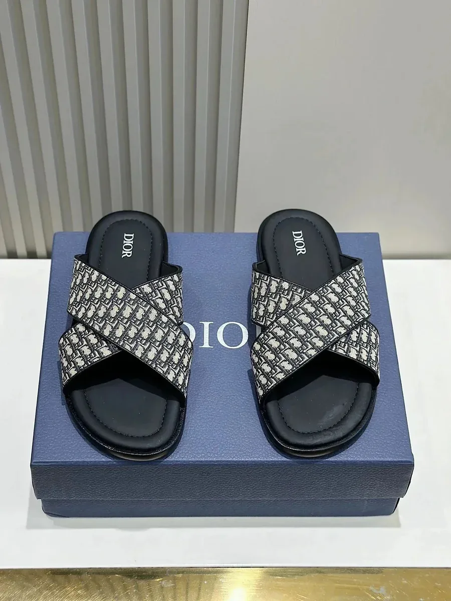 Dior Dior Lady Dior Oblique Print Slide Sandals Black/White Black - 1
