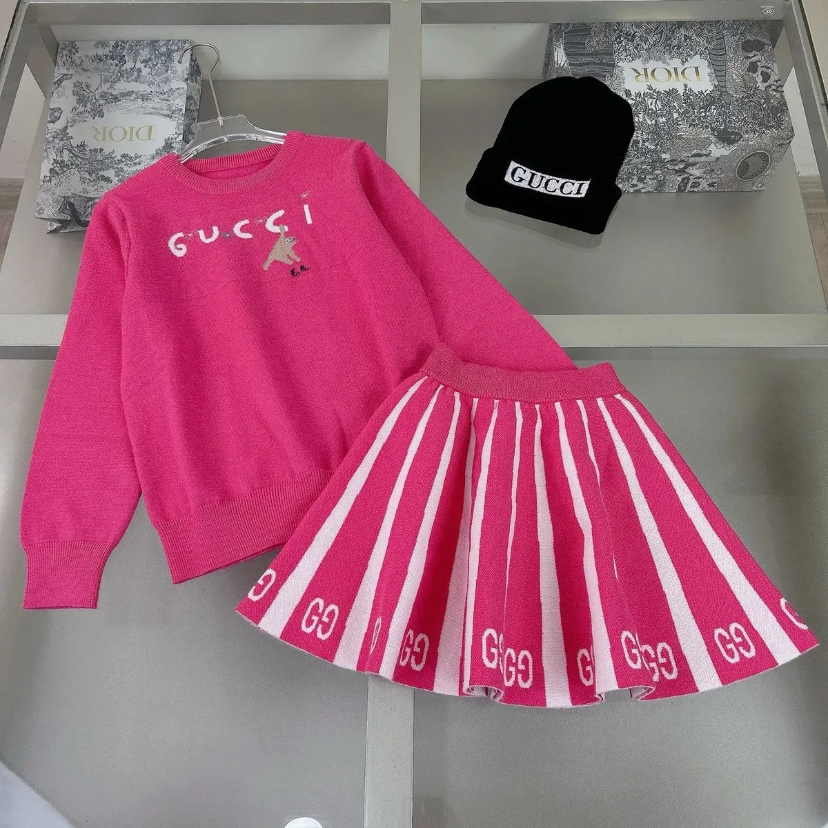 Gucci Gucci Pink & White GG Skirt Set Pink - 1
