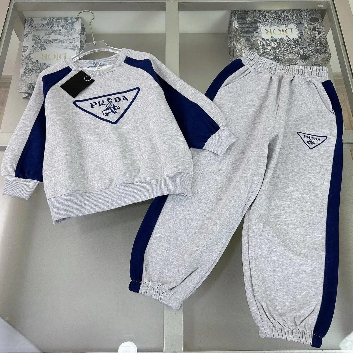 Prada Prada Re-Nylon Kids Tracksuit Set Grey/Blue Grey - 1