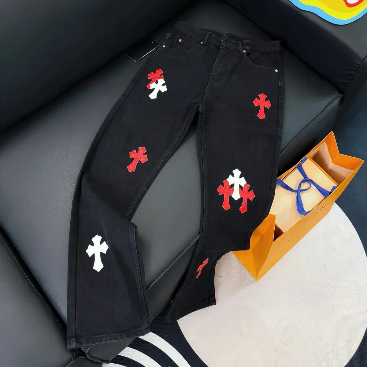Chrome Hearts Chrome Hearts CH Plus Cross Embroidered Jeans Black Black - 1