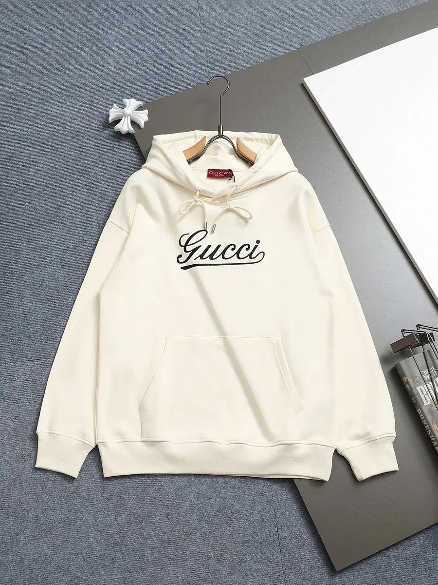 Gucci Gucci Cream Logo Embroidered Hoodie Cream - 1