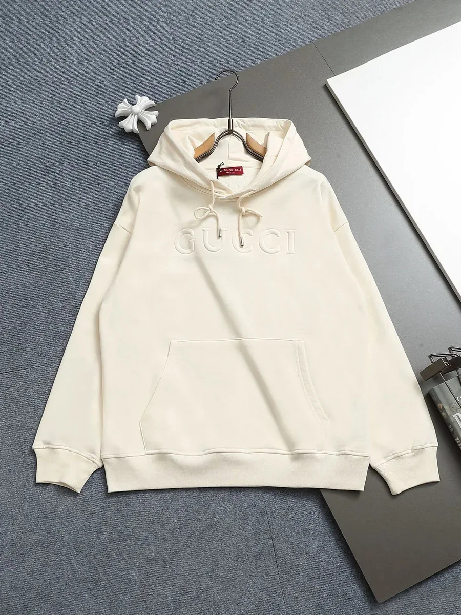 Gucci Gucci Embossed Logo Hoodie Cream Cotton Sweatshirt Cream - 1