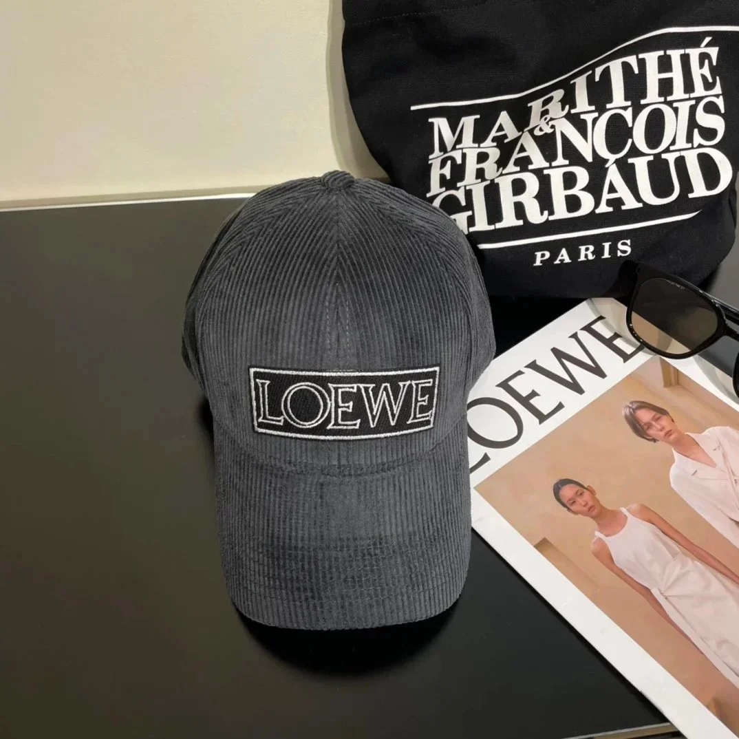 Loewe Loewe Corduroy Embroidered Cap Grey Headwear Grey - 1