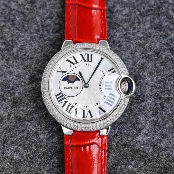 Cartier Cartier Ballon Bleu Red Leather Moon Phase Watch Red - 1